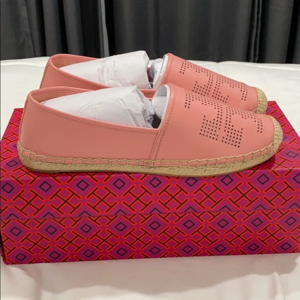 Tory Burch Perforated‎ logo flat espadrille.